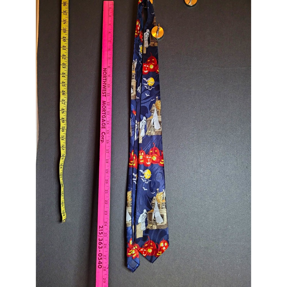 Steven Harris Men's Woven Silk Pointed Tie Blue Halloween Ghost Pumpkin Novelty